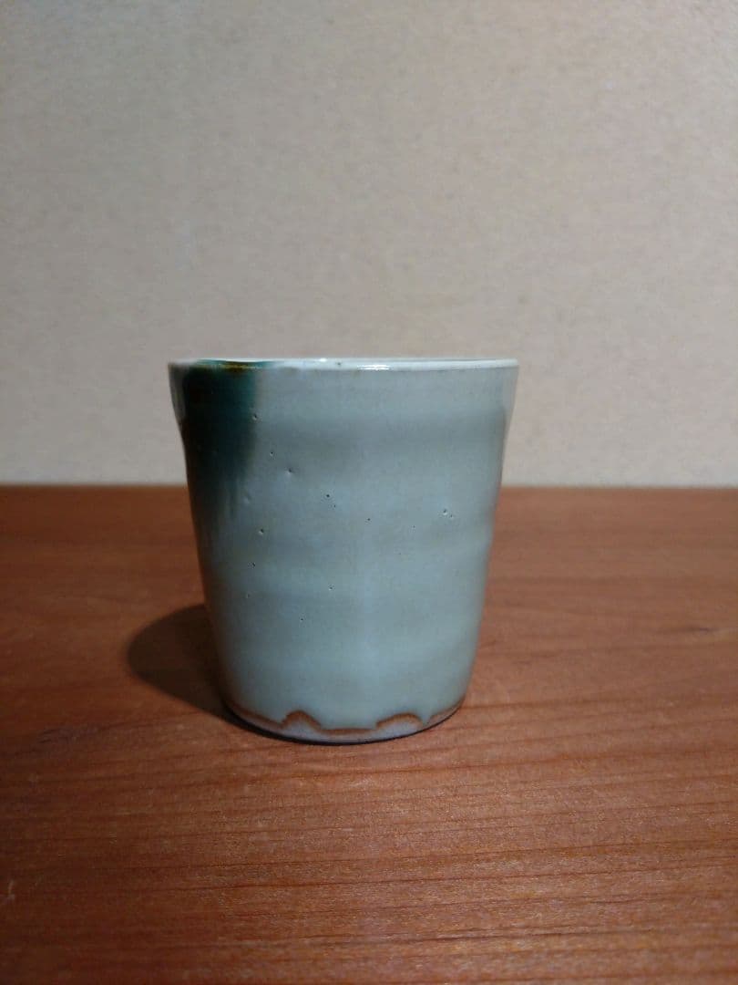 福島県 大堀相馬焼 緑釉流し紋 猪口 蕎麦猪口 相馬焼 地方窯 民藝