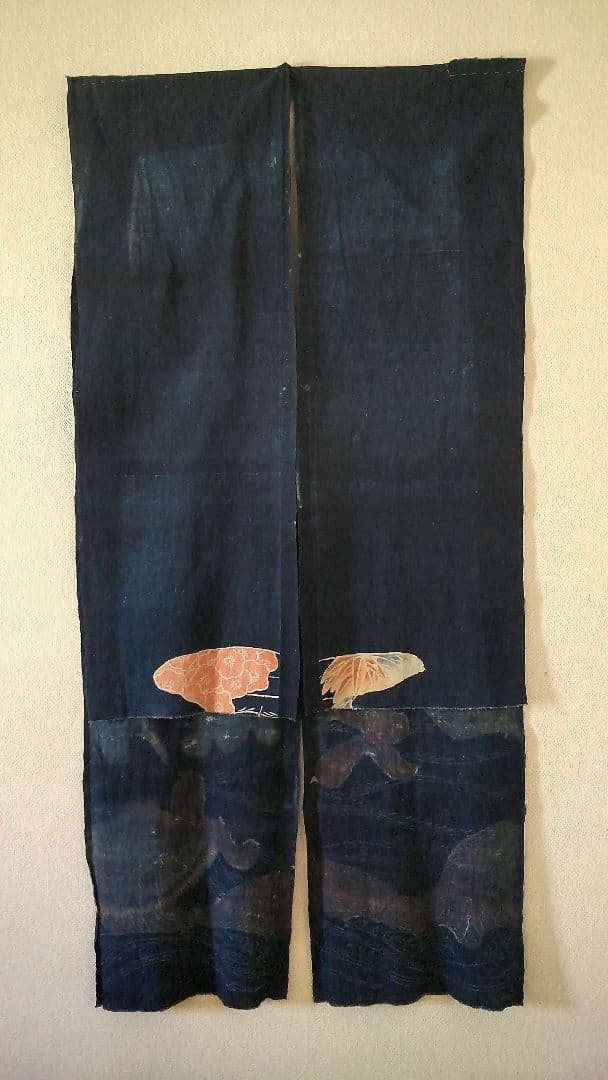 古布 万祝 まいわい アンティーク 筒がき 骨董 鶴 亀 襤褸 型染 大漁 希少