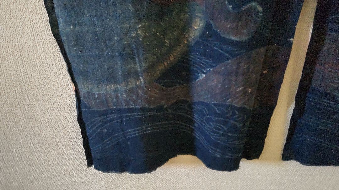 古布 万祝 まいわい アンティーク 筒がき 骨董 鶴 亀 襤褸 型染 大漁 希少