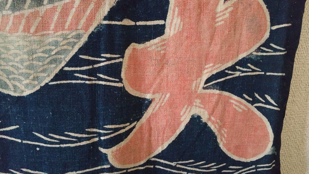 古布 万祝 まいわい アンティーク 筒がき 骨董 鶴 亀 襤褸 型染 大漁 希少