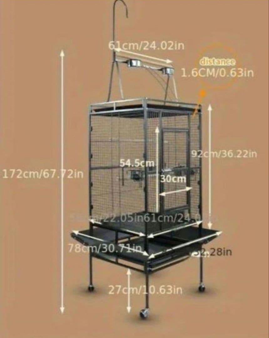 大型⑥バードケージ インコ オウム 鳥かご スタンド キャスター 白 えとぴりか
