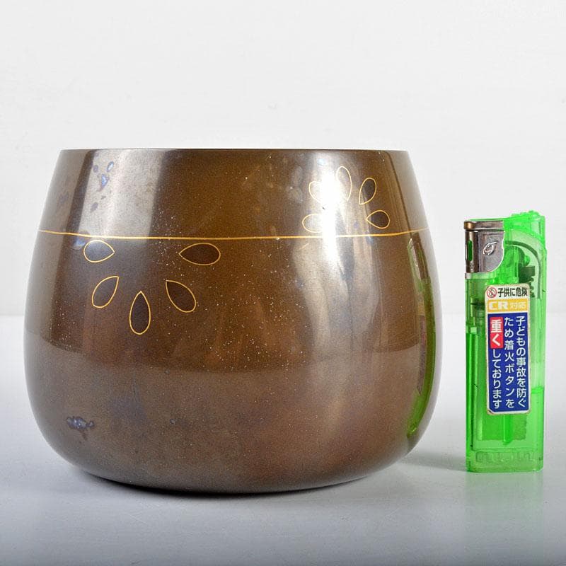 日本工芸会会員本江好彦　号鶴峰作　菊文加賀象嵌　唐物　建水　共箱　F　R4591