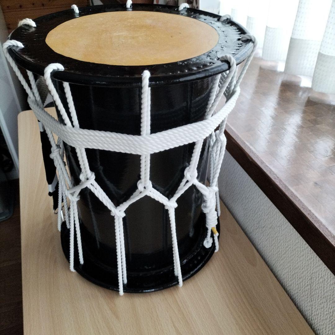 「ミズキ様ご依頼商品」担ぎ太鼓　　和太鼓 　天然皮革　ストラップ付き　中古品⑨