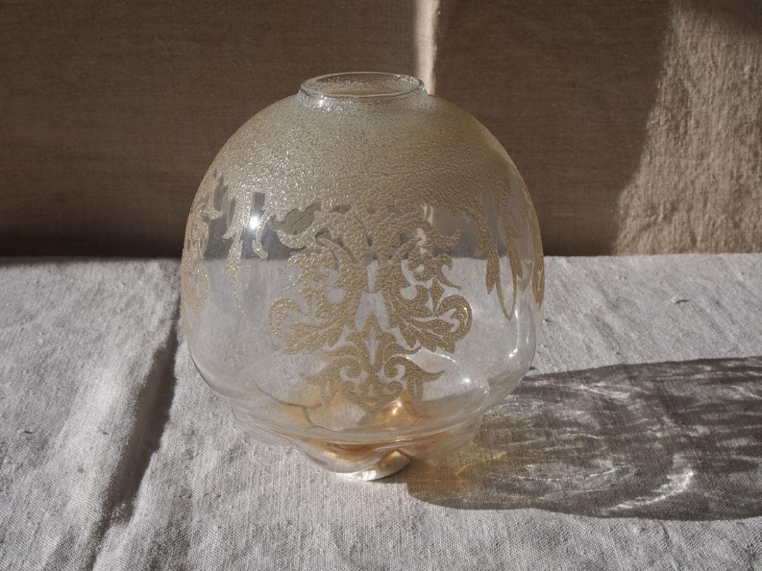 ランプシェード電笠 薄オレンジ クリアーに植物模様 ミッドセンチュリー/K402