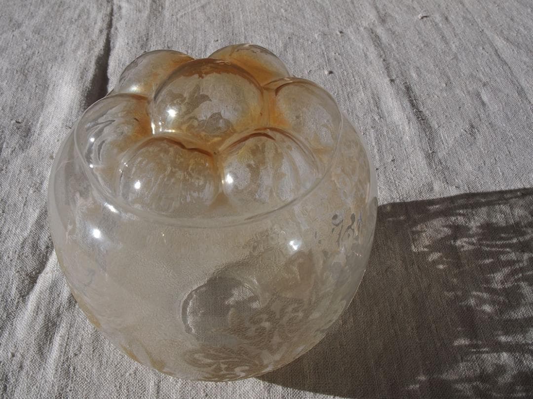 ランプシェード電笠 薄オレンジ クリアーに植物模様 ミッドセンチュリー/K402