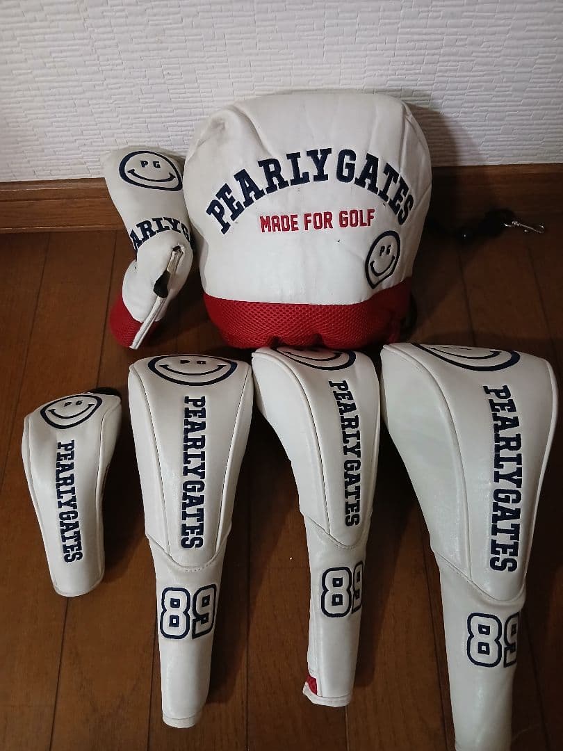 PEARLY GATES ゴルフバッグ ホワイト/レッド/ヘッドカバーフルセット