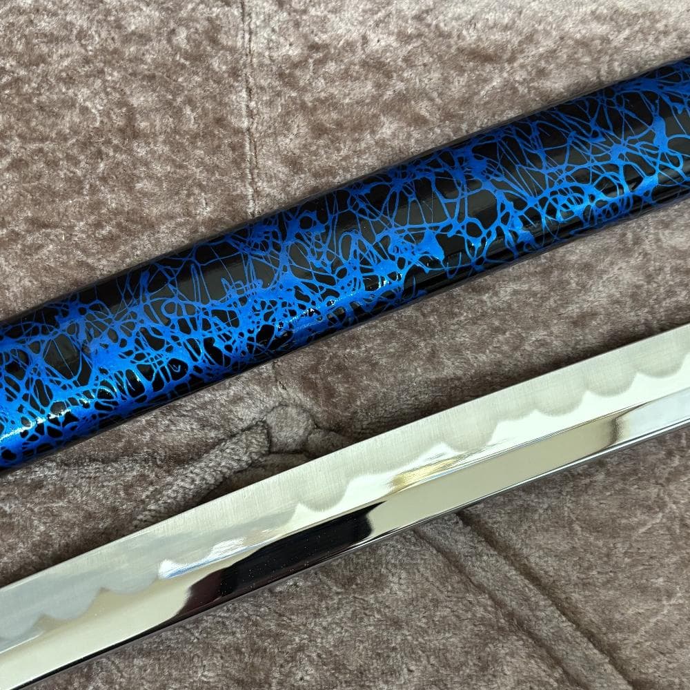 【重厚／美麗】模造刀 大刀 木製鞘 漆黒×流転青 観賞用 コスプレ 撮影用