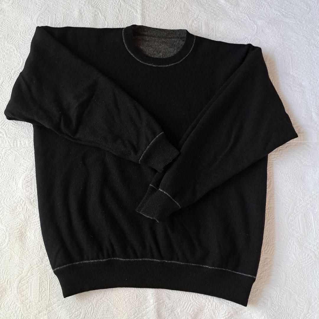 スコットネス グレー &黒カシミヤ100%リバーシブル クルーネック セーター