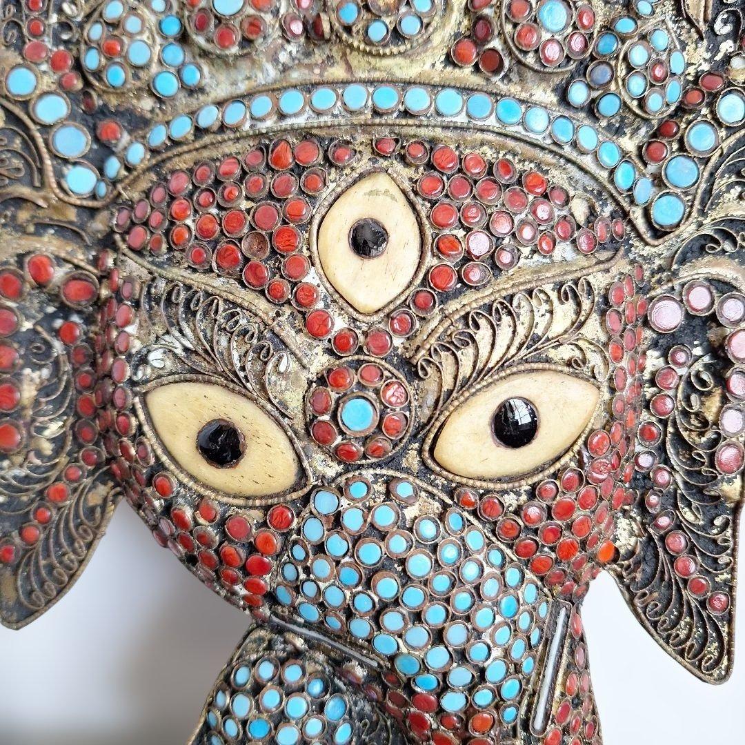 希少 お面 ガネーシャ 壁掛け マスク ネパール 工芸品 飾り 象神 置物