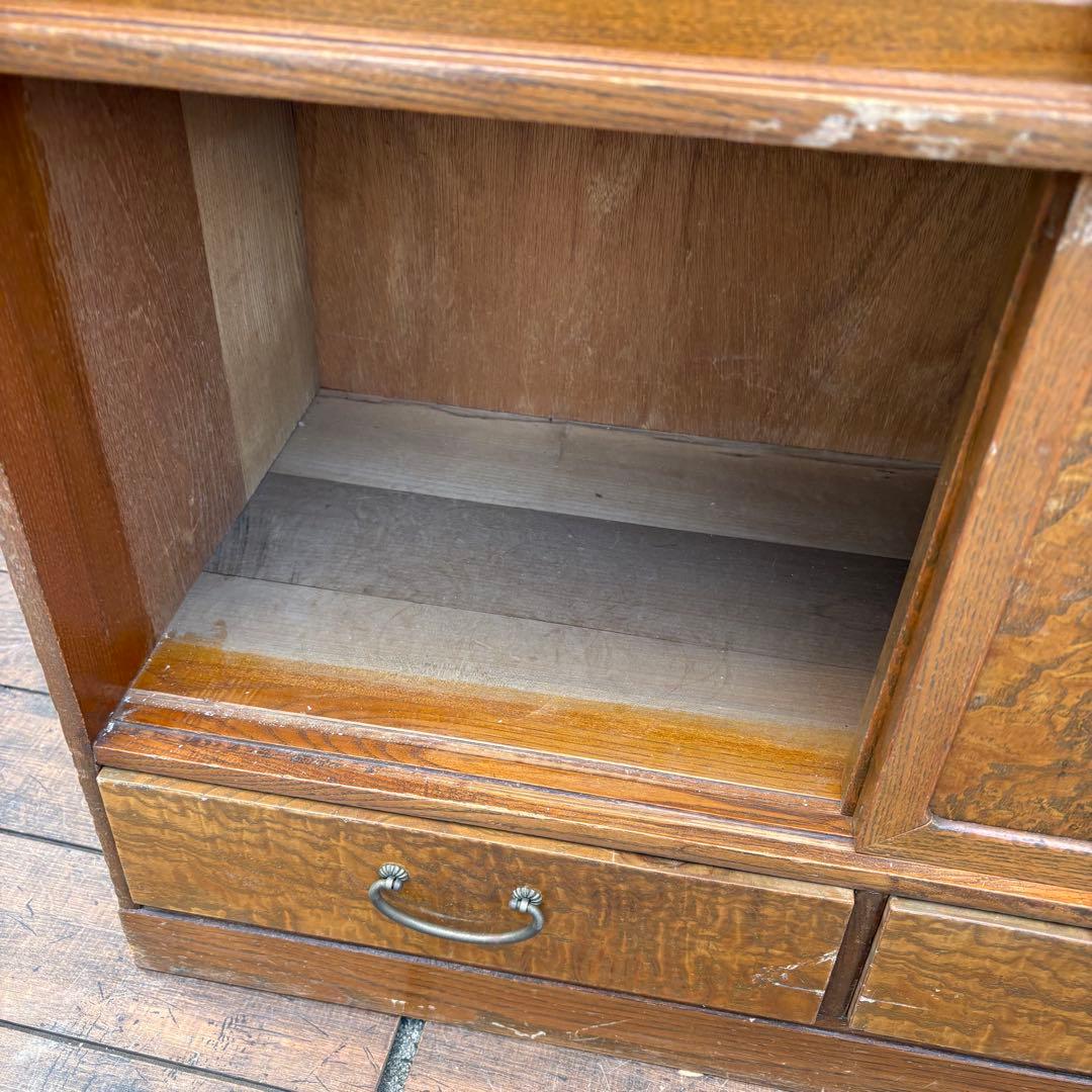 昭和レトロ 無垢材 茶棚 茶箪笥 ガラス戸 サイドボード 古家具 ビンテージ