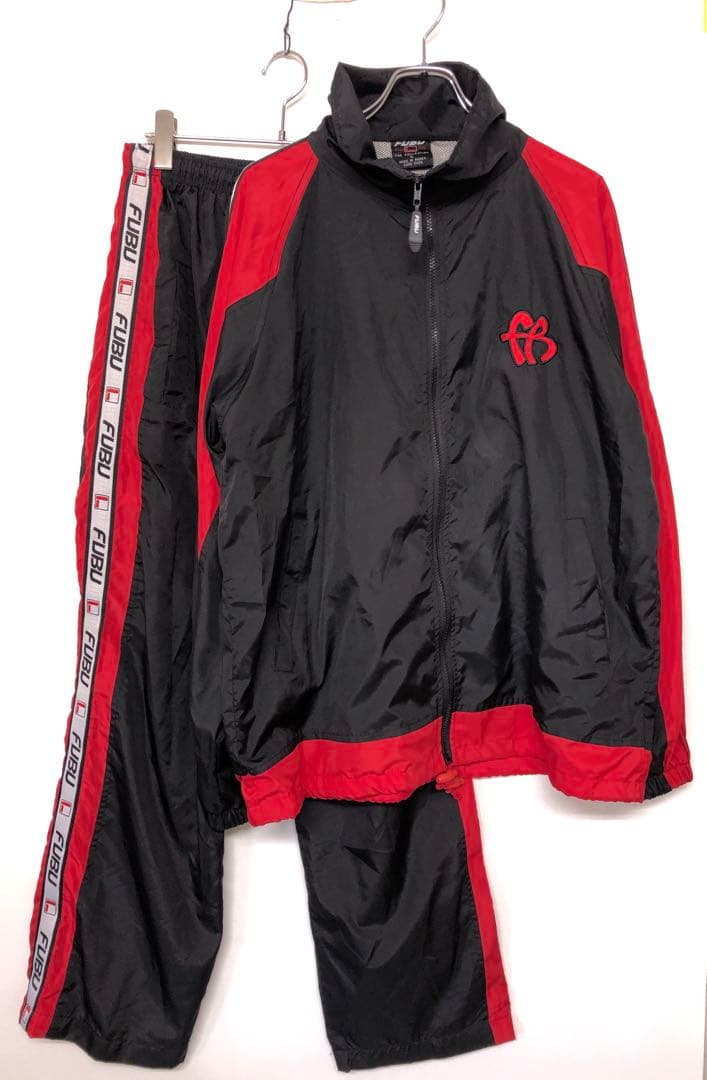 FUBU 90s 古着 ロゴ刺繍 ロゴライン シャカシャカ セットアップ