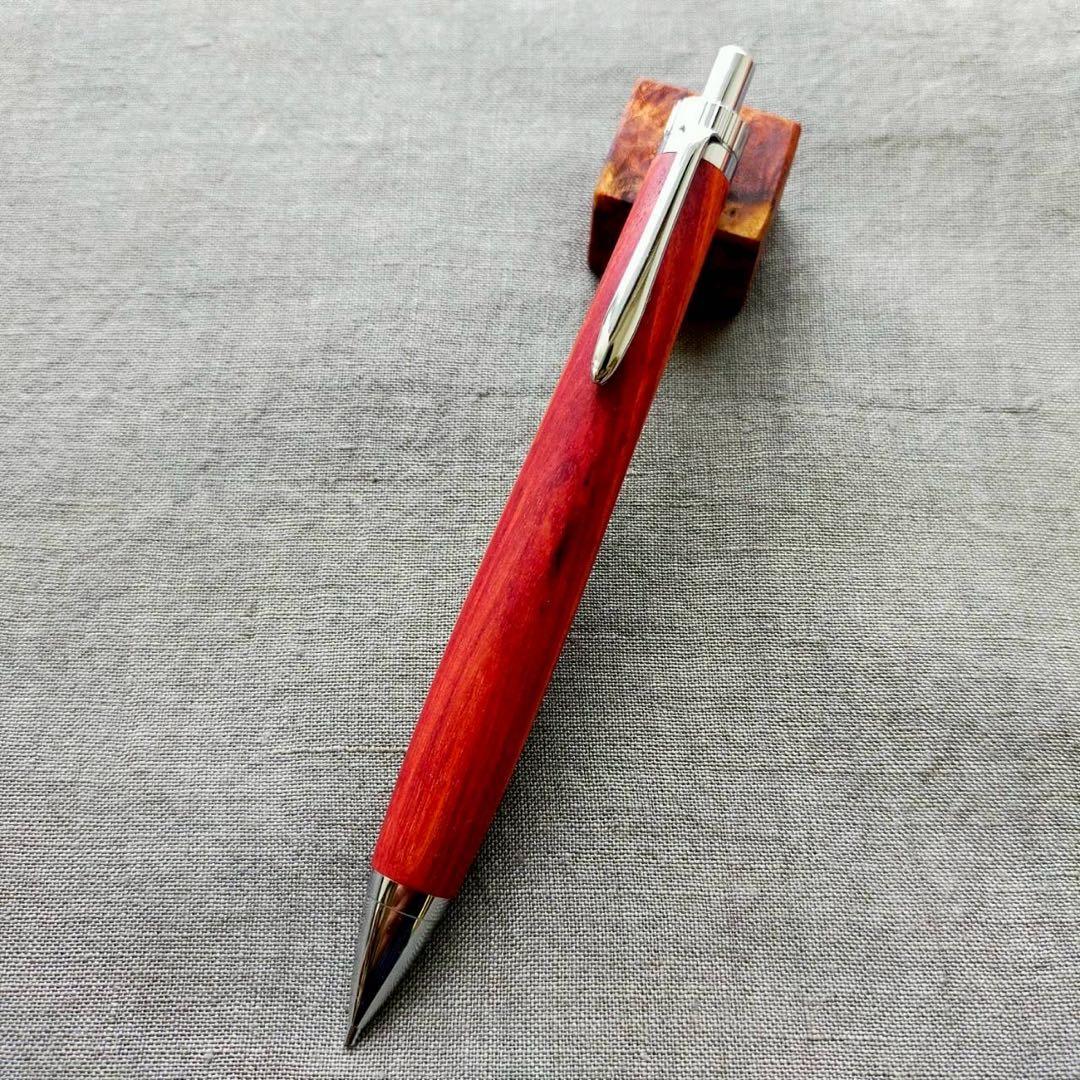 チューリップウッド　濃色　ハンドメイド　木軸シャープペン　0.5mm　シルバー