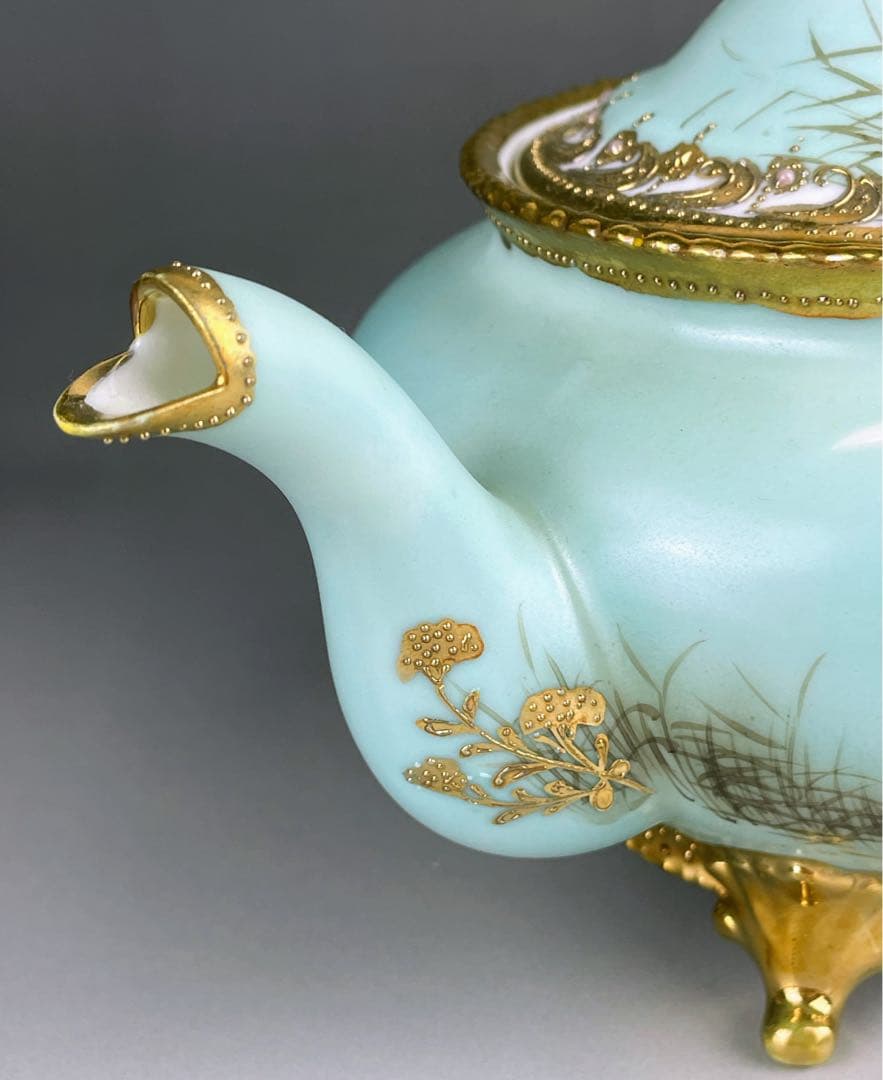 【訳あり】オールドノリタケ フライングスワン 脚付きティーポット ジュエル