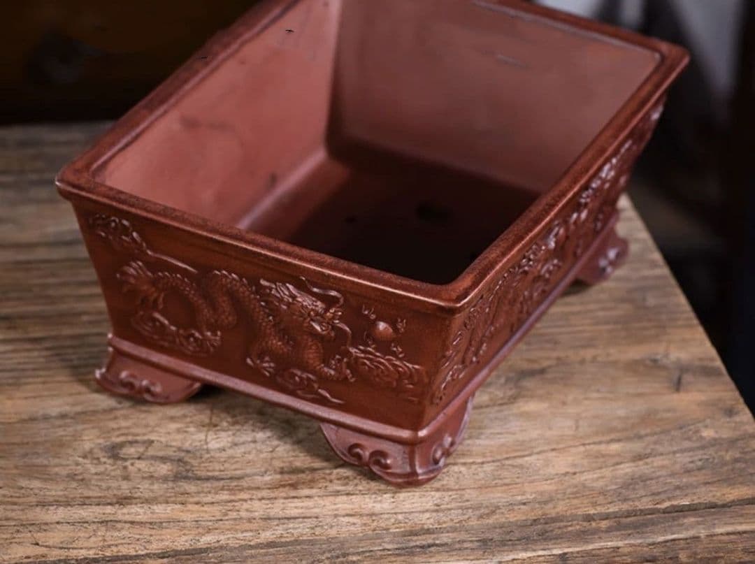 中国宜興  双龍戯珠花盆 龍騰四海紫砂鉢 盆栽鉢 植木鉢 小品盆栽鉢 大品盆栽鉢