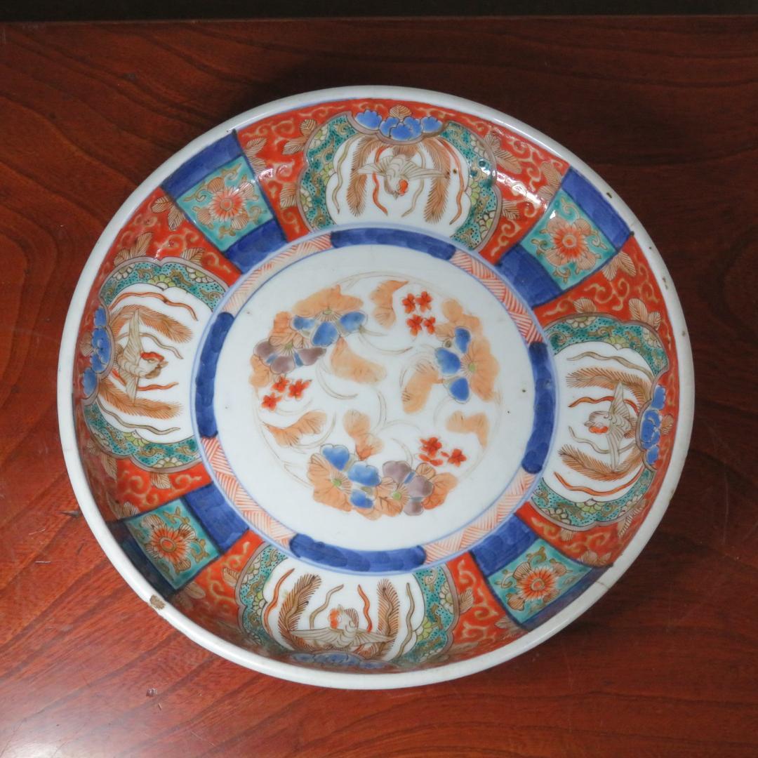 古伊万里 鳳凰 唐草 冨貴長春 ニュウ 窯傷あり 色絵付 草花文様