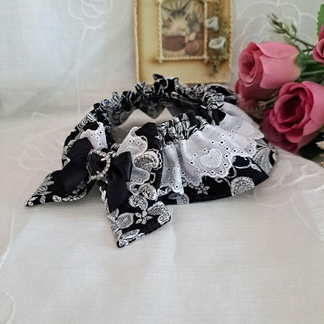 幅広シュシュ(ブラックフラワー)わんちゃん猫ちゃん用