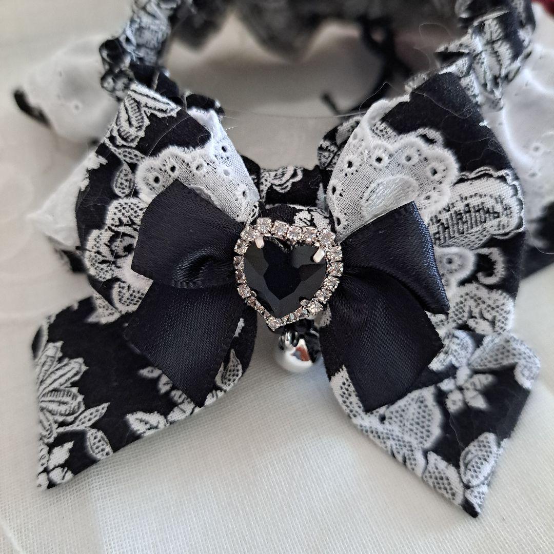 幅広シュシュ(ブラックフラワー)わんちゃん猫ちゃん用