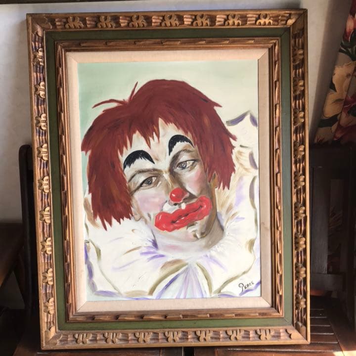 レア！BIGサイズ道化師 70'sアメリカアンティーク　ピエロ　ヴィンテージ絵画