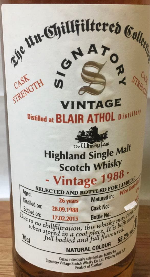 限定品 シグナトリー ブレアアソール26年1988 ワイントリーテッドバット