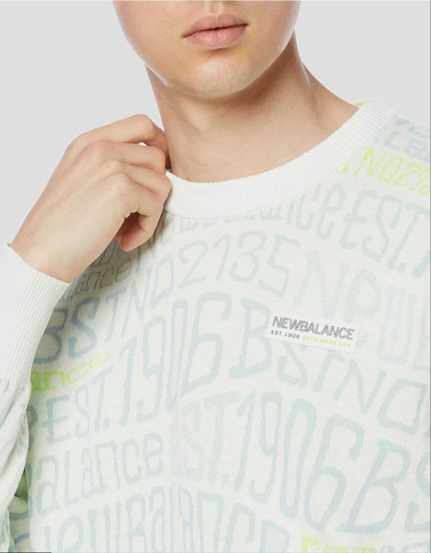 美品☆new balance golf☆ジャガード総ロゴニット 4(M) 薄緑