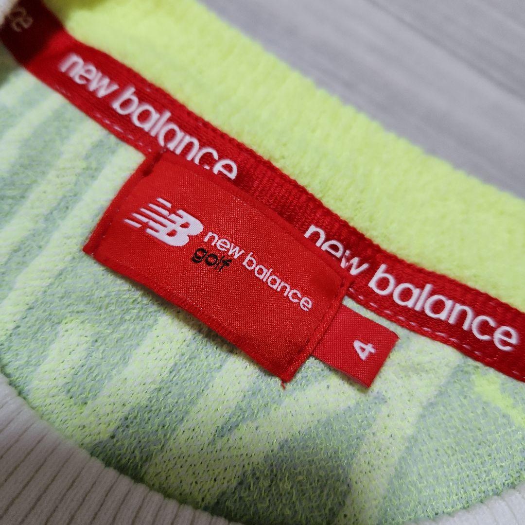 美品☆new balance golf☆ジャガード総ロゴニット 4(M) 薄緑
