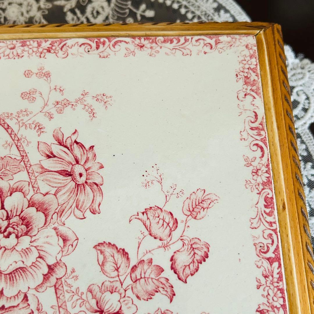 フランスアンティーク　トリベッド　足付き　鍋敷き　木製＆陶磁器