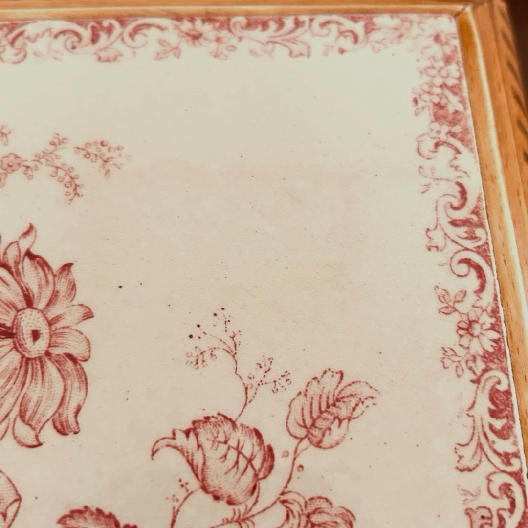 フランスアンティーク　トリベッド　足付き　鍋敷き　木製＆陶磁器