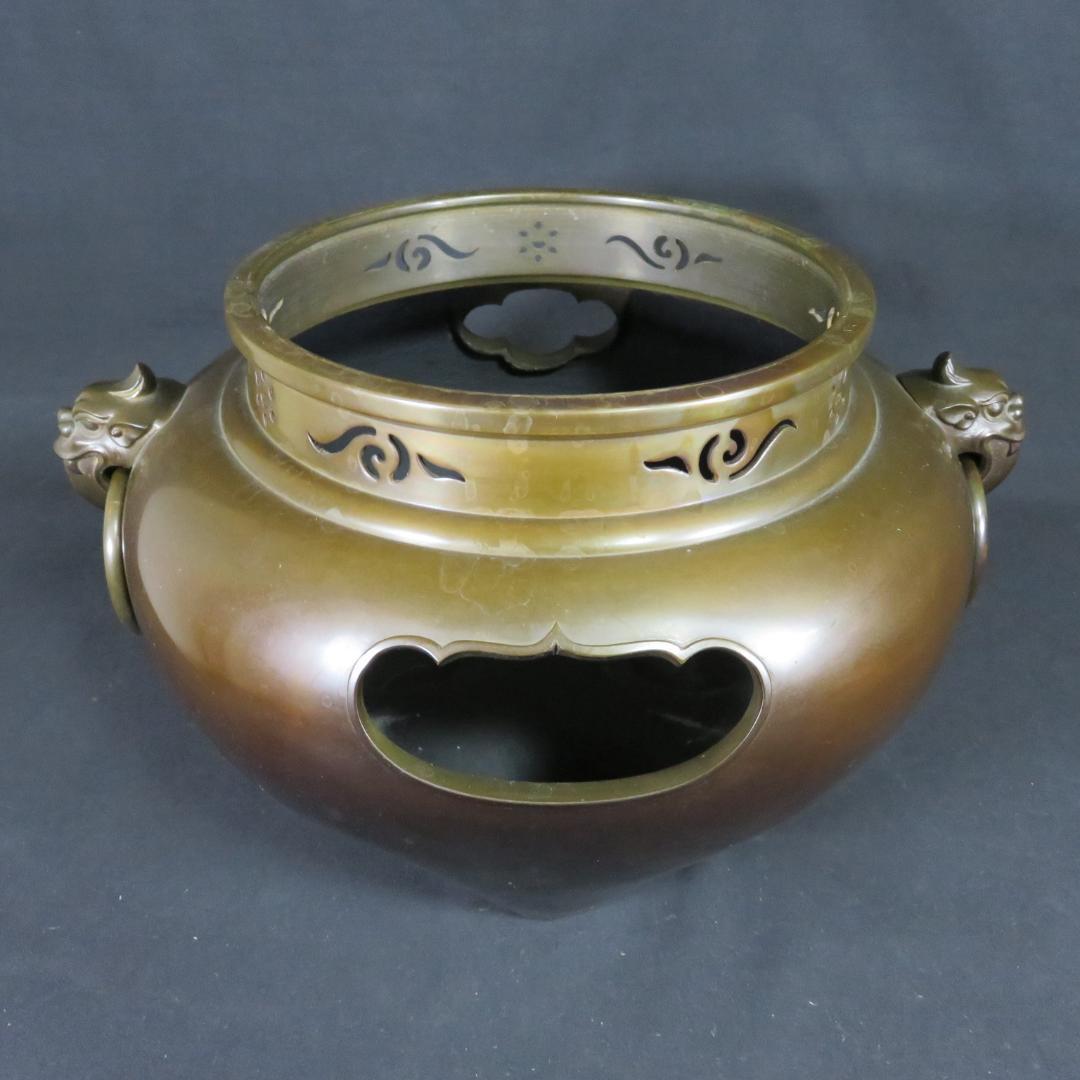 風炉 平丸釜 唐銅鬼面風炉 金谷浄雲 高橋敬典 茶道具 共箱 人間国宝