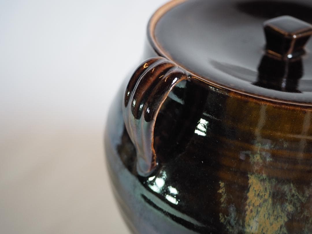 裏千家14世淡々斎宗室御書付『膳所焼笹耳水指』陽炎園岩崎健三造（共箱）