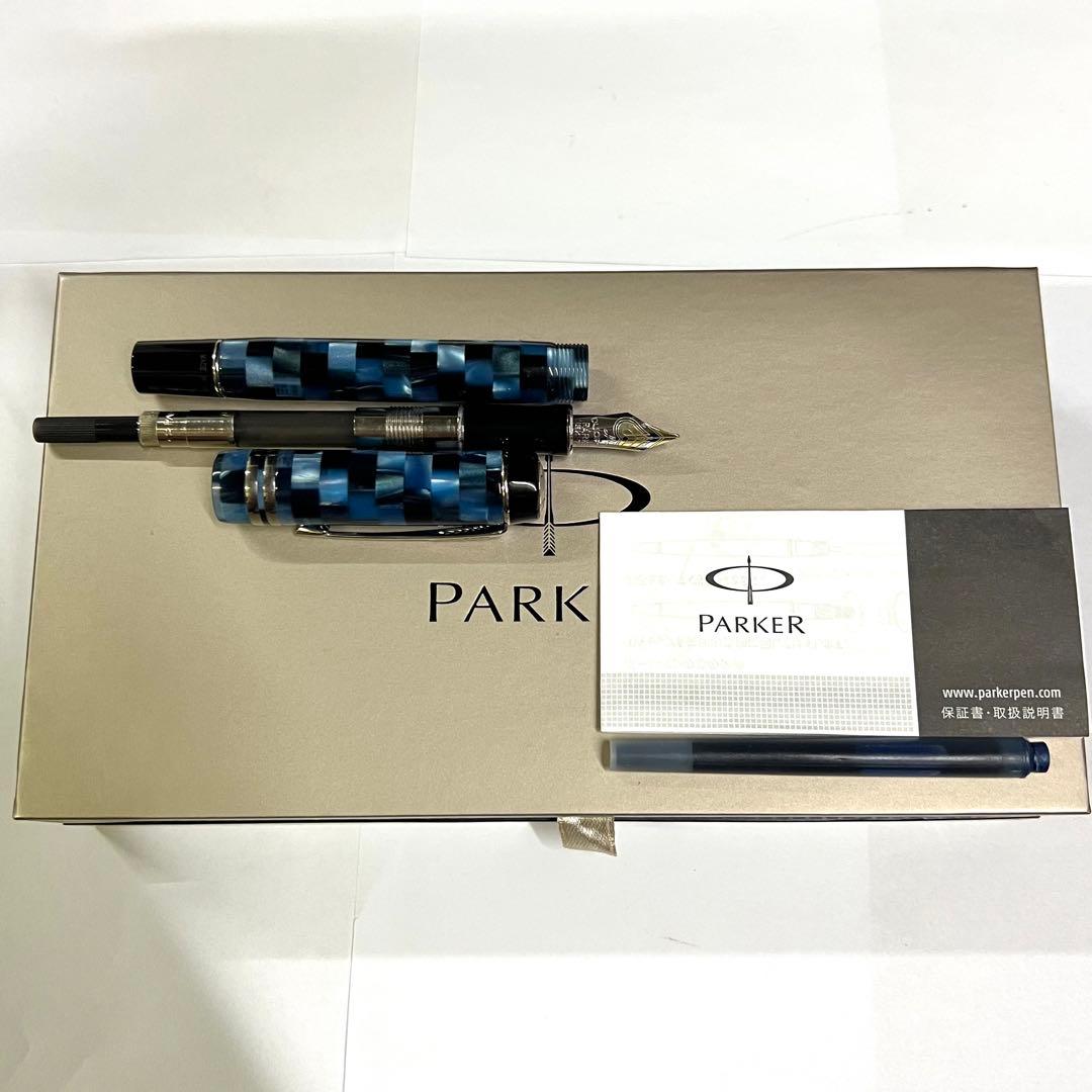 Parker パーカー 万年筆 デュオフォールド K18 F Cチェックブルー
