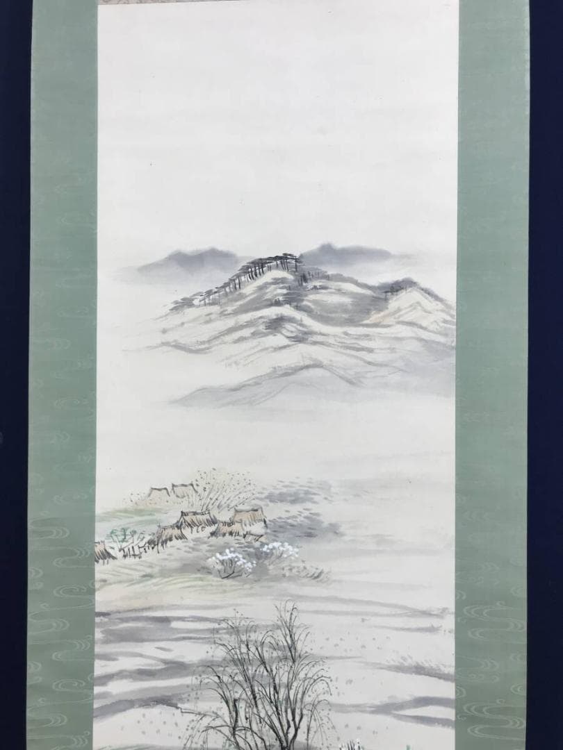 真作/松本姿水/春景田家図/梅花山水/早春図/山水図/掛軸/名家伝来AH-585