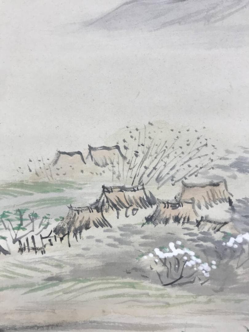 真作/松本姿水/春景田家図/梅花山水/早春図/山水図/掛軸/名家伝来AH-585