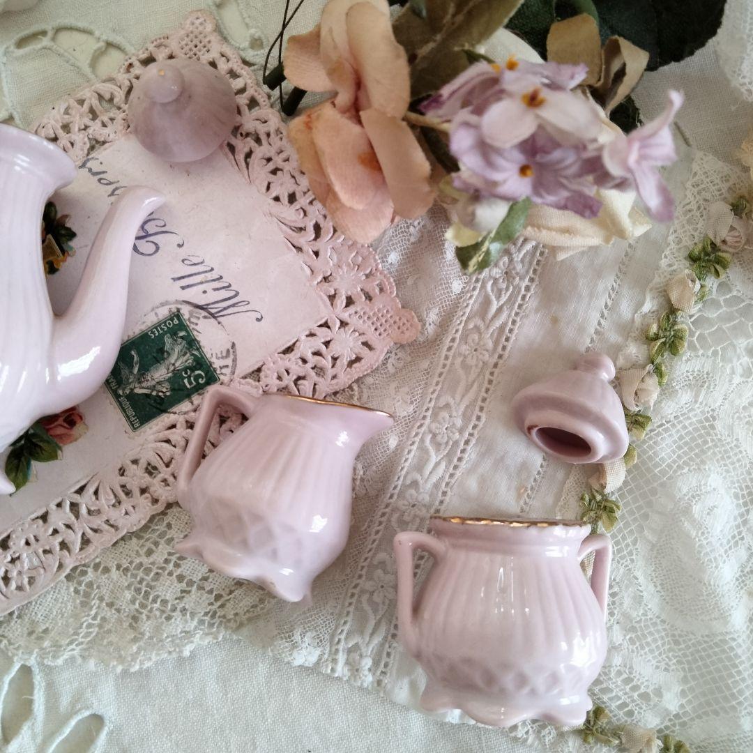 フランス アンティーク 薔薇柄ピンクのディネット ティーセット