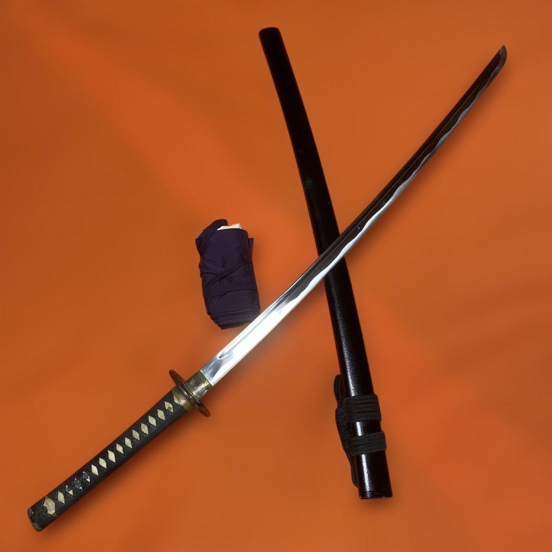 居合刀(刀袋付) 濃緑柄 竹笹木瓜鍔 黒梨地呂鞘