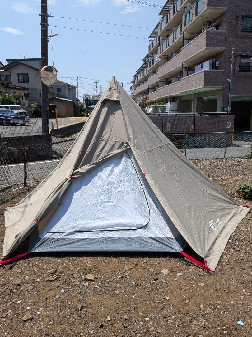 【1回使用】FIELDOOR　ワンポールテント400/TC　グランドシート付き