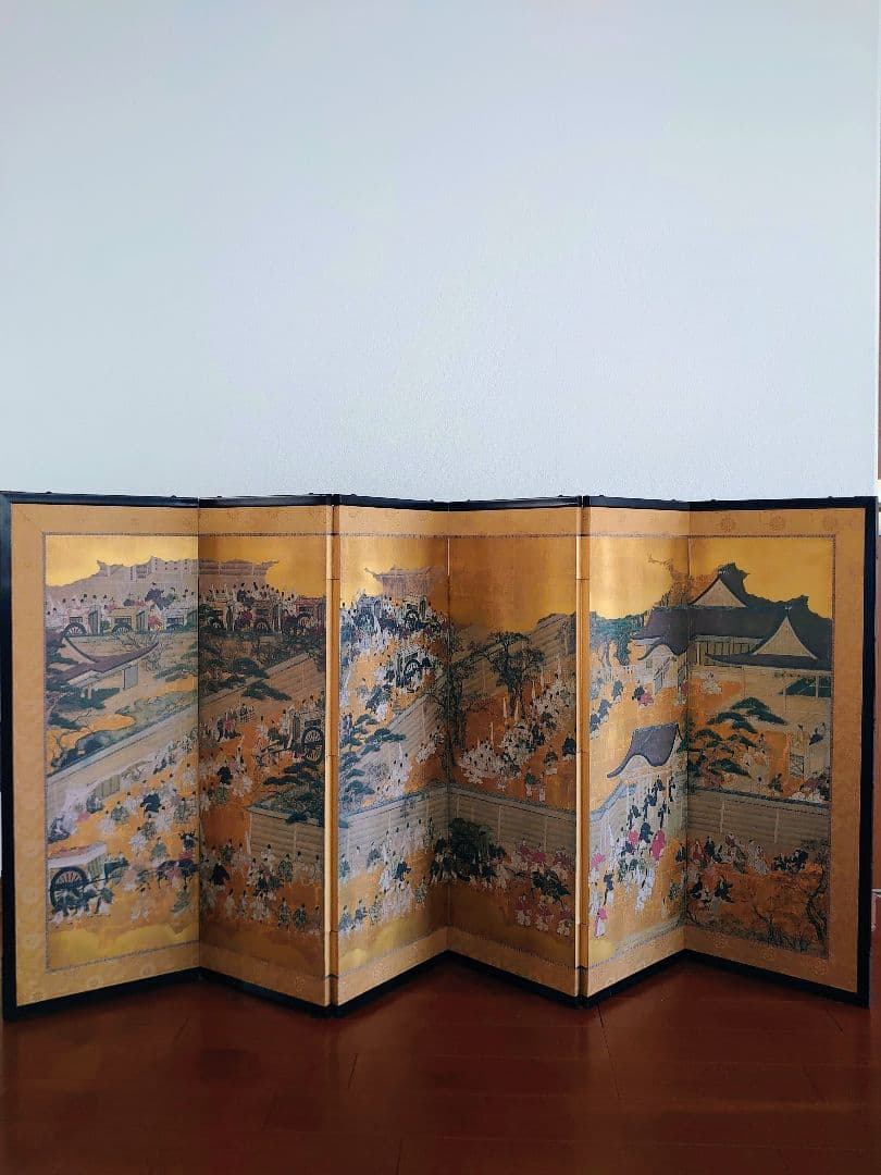 明正天皇　御即位行幸図六曲屏風　狩野探幽　複製画（デジタル工芸印刷）