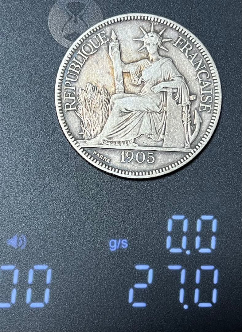 ベトナム　1905年 フランス領インドシナ　1ピアストル銀貨　silver90％