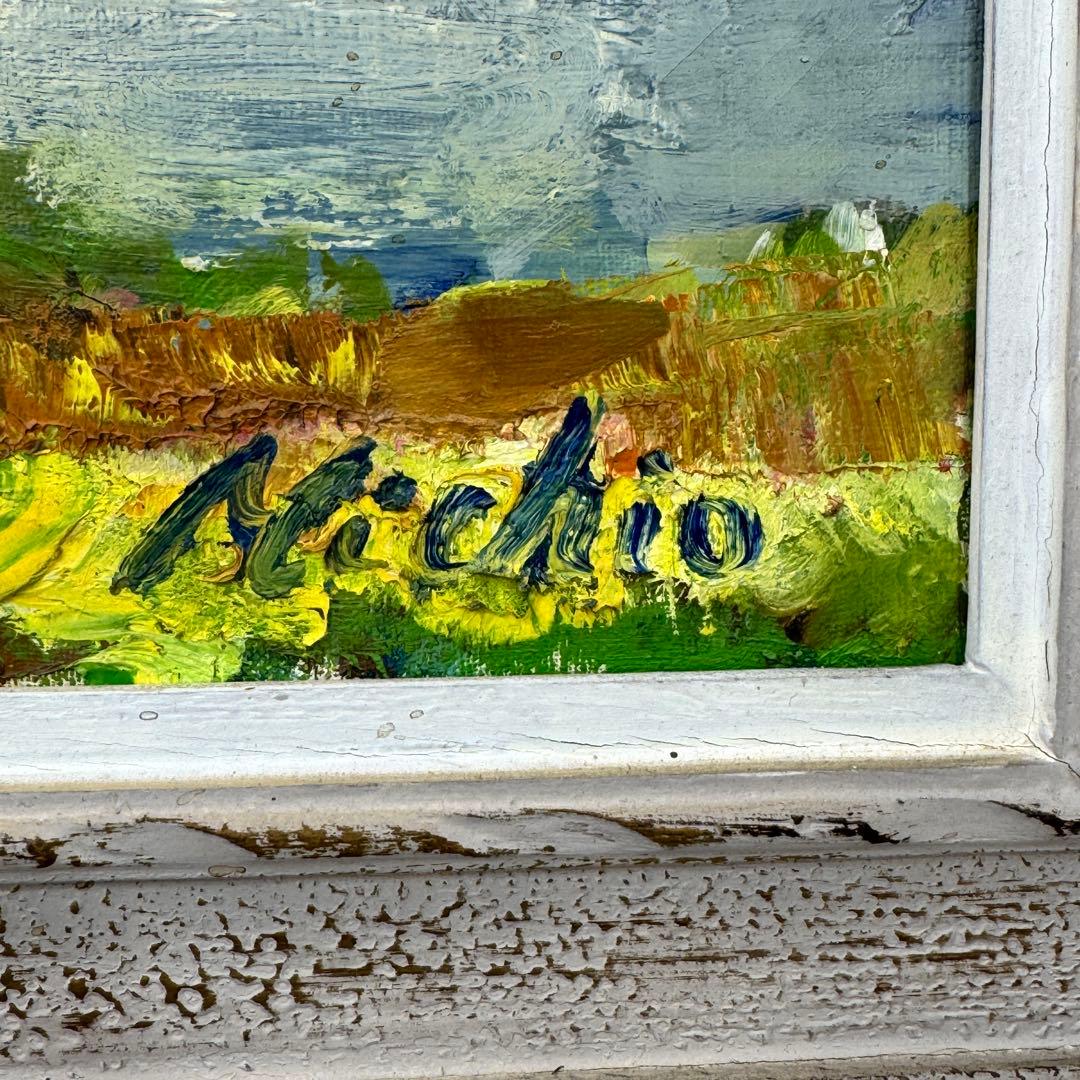 海と街と山の風景画 油絵 肉質画 サインあり Michio