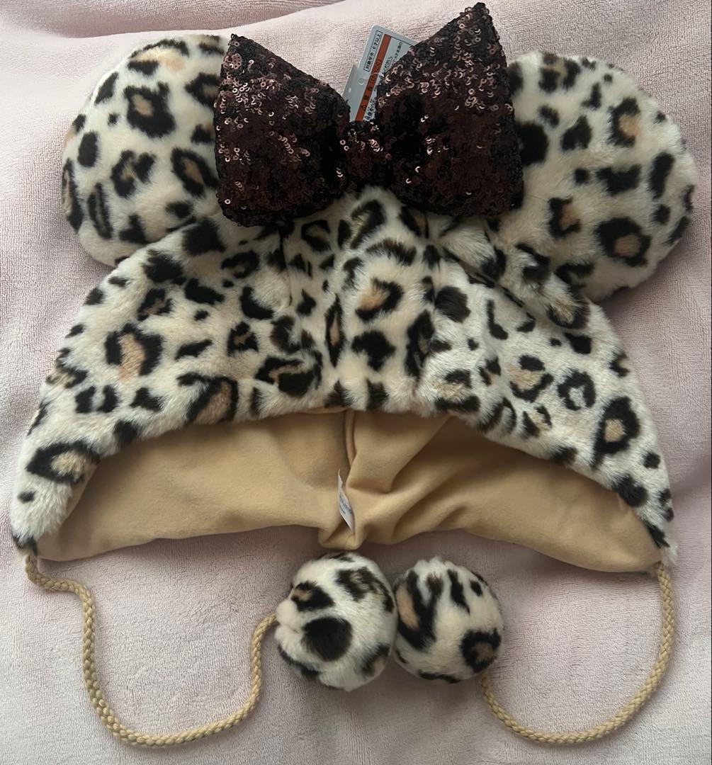 ディズニー ファンキャップ ヒョウ柄 ホワイト ピンク ブラウン 3点セット