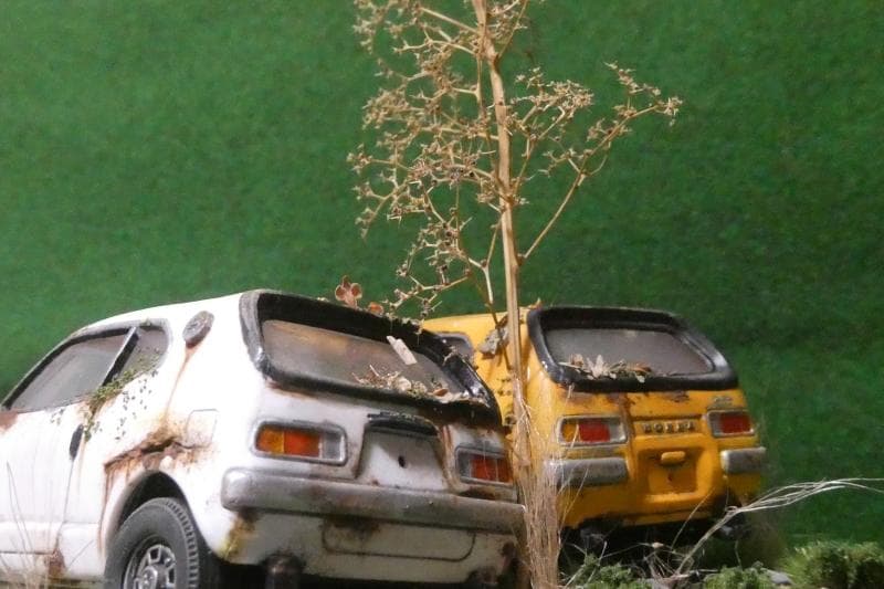 1/32 ホンダ Z GT・GSS 昭和レトロ風景 ジオラマ完成品 錆汚し加工