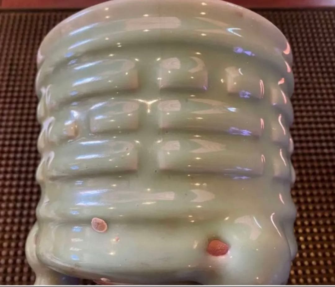 青磁三脚香炉・陶器剣山付き　２点セット ヴィンテージ　レア