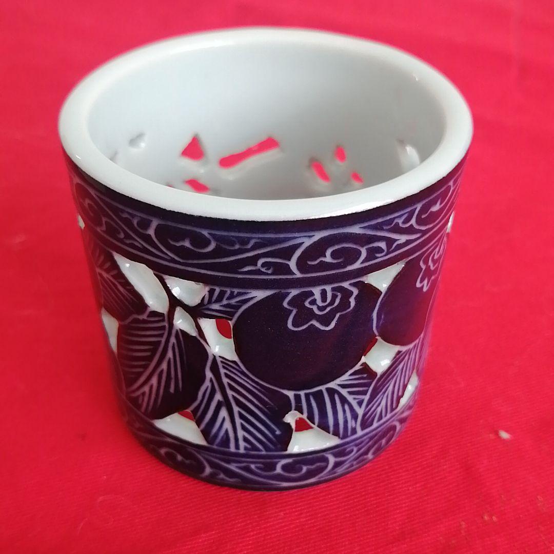 青華白磁透刻染付蓋置　高麗　茶道具　桐箱入り　茶道具