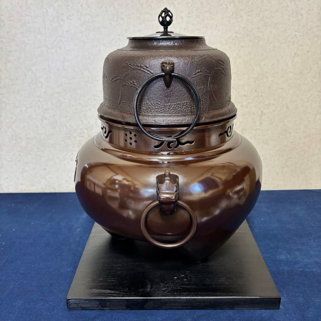 風炉/茶釜/電熱器/唐銅鬼面風炉/野々田製電熱器/敷板/茶道具/お点前道具