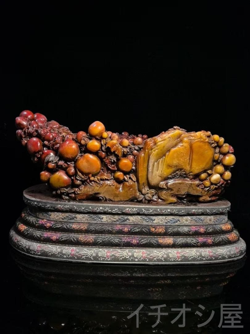 【福寿双全・筆洗】印鑑・寿山石彫刻｜三彩田黄石｜書道｜牧甫作款｜文房置物｜手彫り