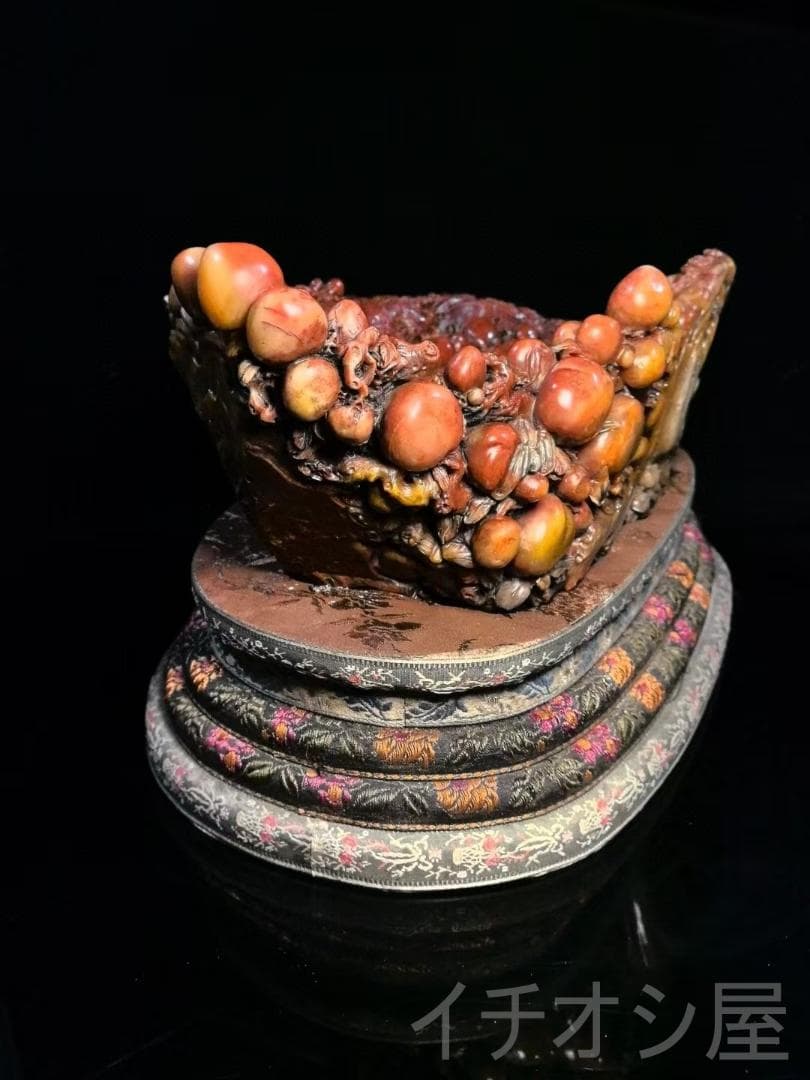 【福寿双全・筆洗】印鑑・寿山石彫刻｜三彩田黄石｜書道｜牧甫作款｜文房置物｜手彫り