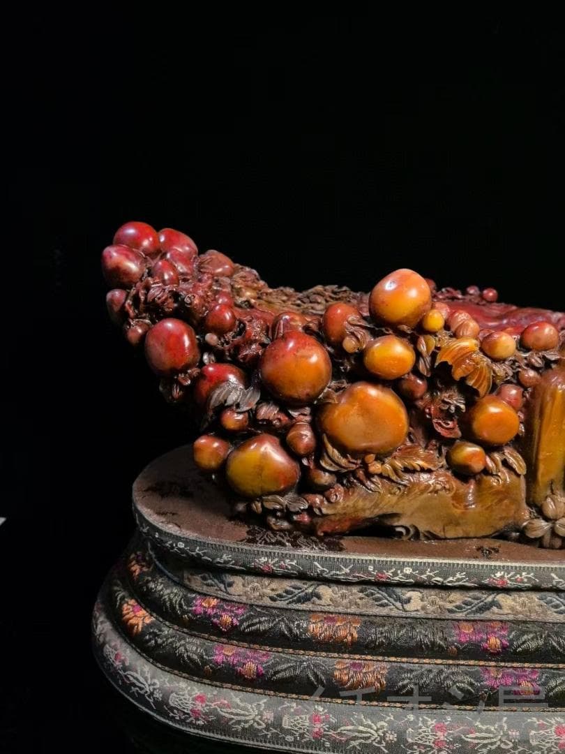 【福寿双全・筆洗】印鑑・寿山石彫刻｜三彩田黄石｜書道｜牧甫作款｜文房置物｜手彫り