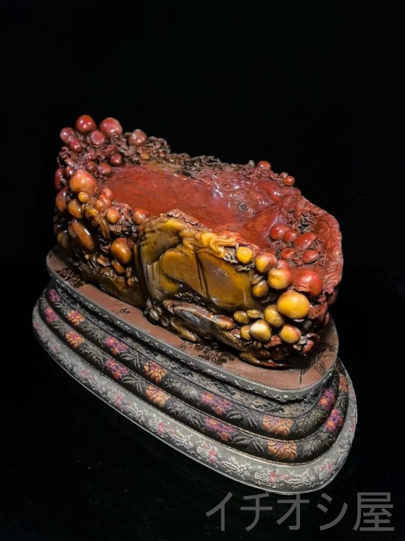 【福寿双全・筆洗】印鑑・寿山石彫刻｜三彩田黄石｜書道｜牧甫作款｜文房置物｜手彫り