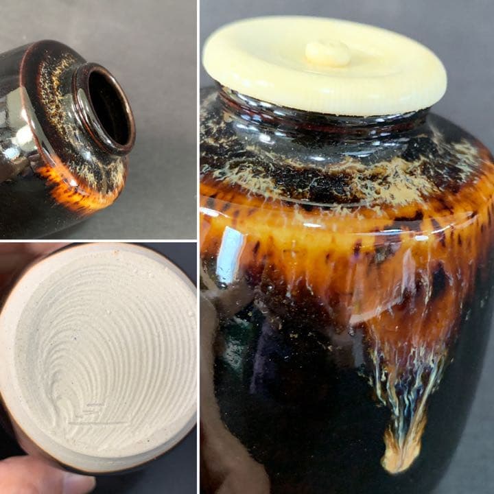 D959 送料無料　茶入　在銘　共箱　仕覆　名物裂　茶道具　茶道　茶室　工芸品