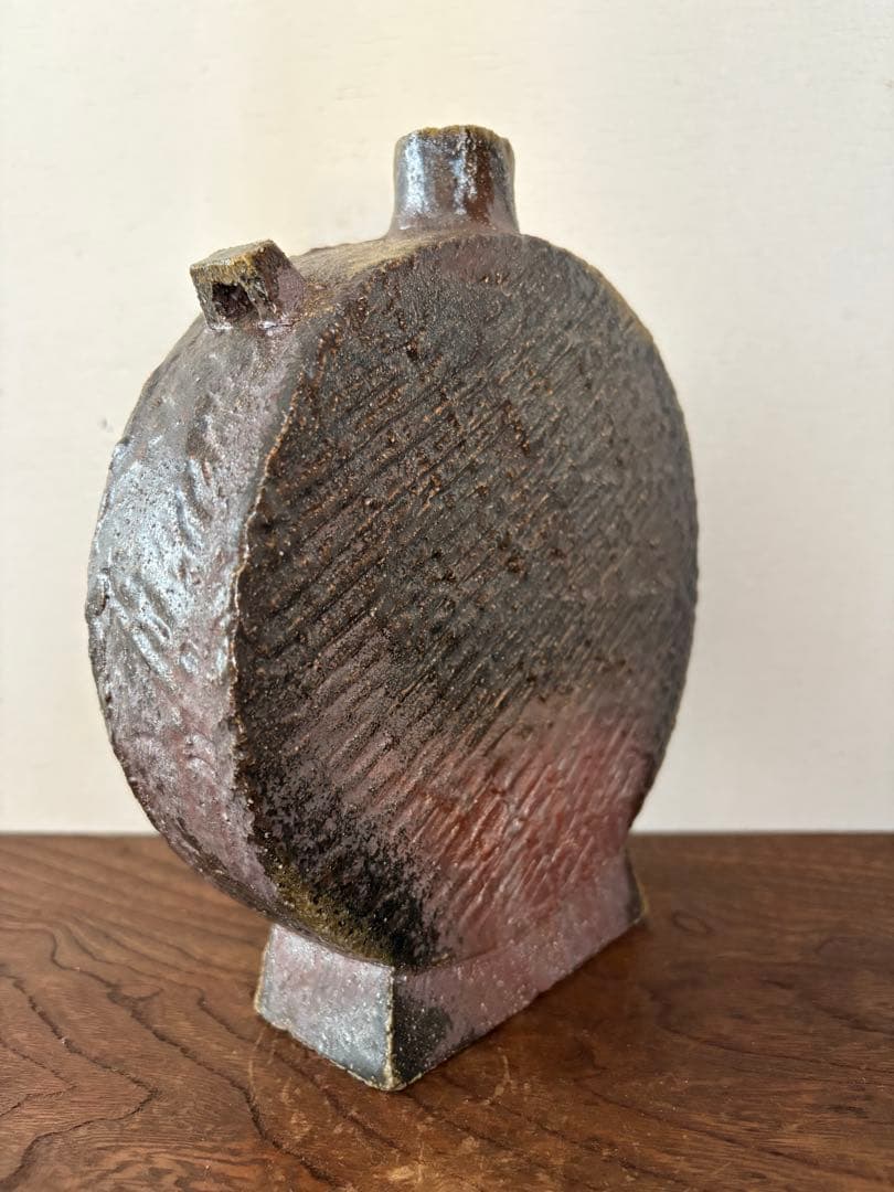 松崎健　灰被窯変扁壷　共箱　未使用品