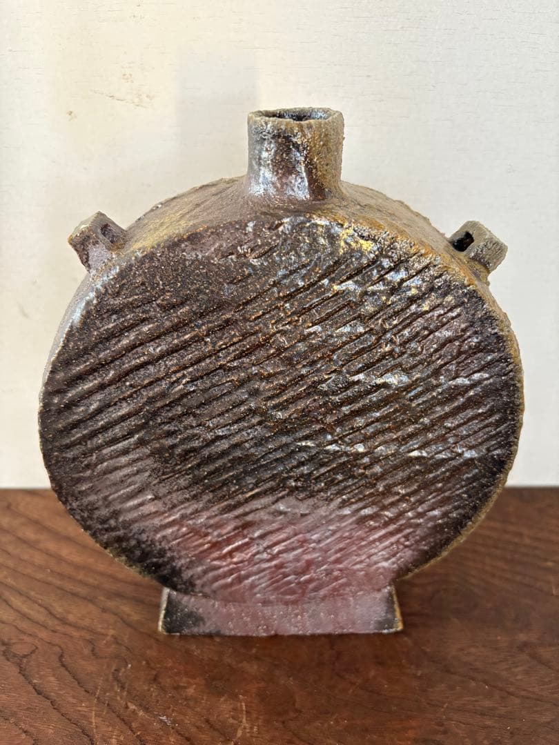 松崎健　灰被窯変扁壷　共箱　未使用品